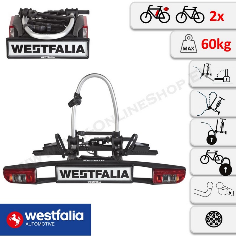 Westfalia BC 60 Fahrradträger für die Anhängerkupplung - inkl. Tasche, Kupplungsträger für 2 Fahrräder, E-Bike geeignet